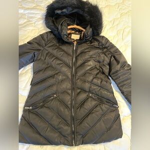 Laundry By Shelli Segal Black Puffer Jacket with removable Faux Fur Hood